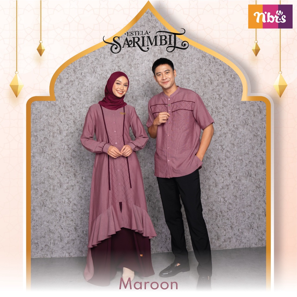 Sarimbit Estela Nibras Maroon Terbaru 2023 / Fashion Muslim Couple Sarimbit Nibras / Baju