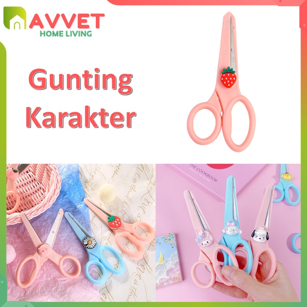 AVVET Gunting Lucu Alat Tulis Anak Sekolah Kartun Diy Kertas Buatan Tangan Kantor Kecantikan Portabel Portabel Portabel Scissors