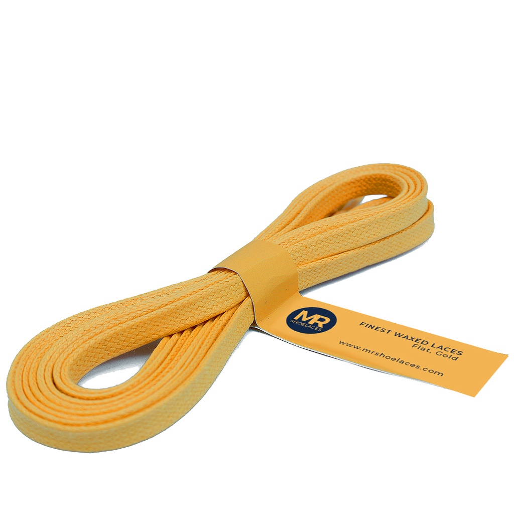 MR Shoelaces FT59 Gold (Emas) - Tali Sepatu Lilin 6-7mm Gepeng Flat Pipih (Waxed Laces) 90cm 100cm 120cm 130cm 140cm 150cm 180cm 200cm - Premium Shoelace
