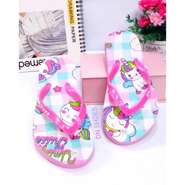 Sandal Anak Perempuan Sandal Jepit Flat Anak Karakter Unicorn Pink Tosca Juice Murah Lucu