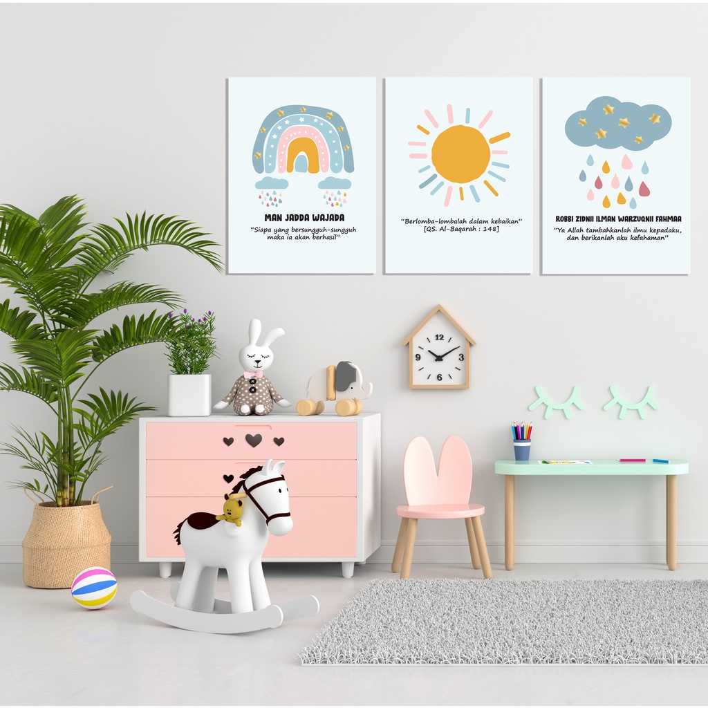 1 SET 3PCS Hiasan Dinding Anak Islami Dekorasi Kamar Anak Dekorasi Rumah 20x30