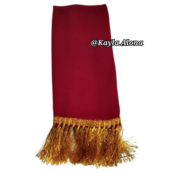 Selendang / Sampur Merah Polos Rampel  Benang Emas
