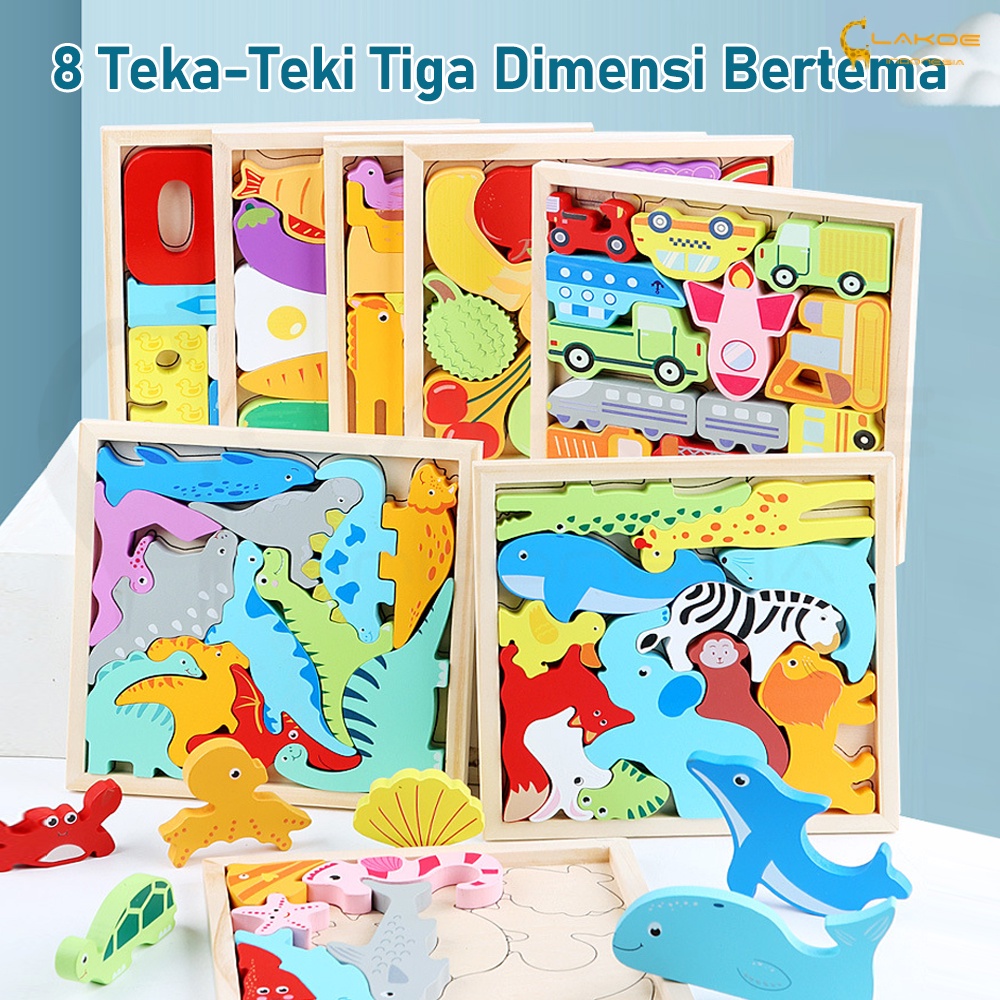 Mainan Puzzle kayu 3D animal angka anak wooden toys