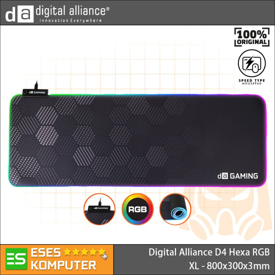 Mousepad DA Digital Alliance D4 Hexa RGB XL - Gaming - 800x300x3MM