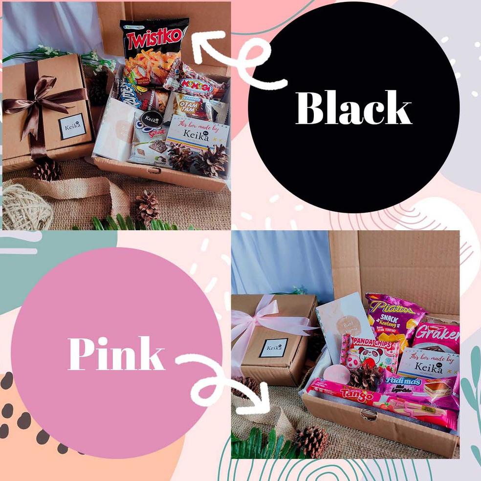 

❂ Snack Box Gumush Hampers Gift Ultah Kado Cewek Cowok Warna Hitam Pink Merah Kuning Snackbox Lebaran グ