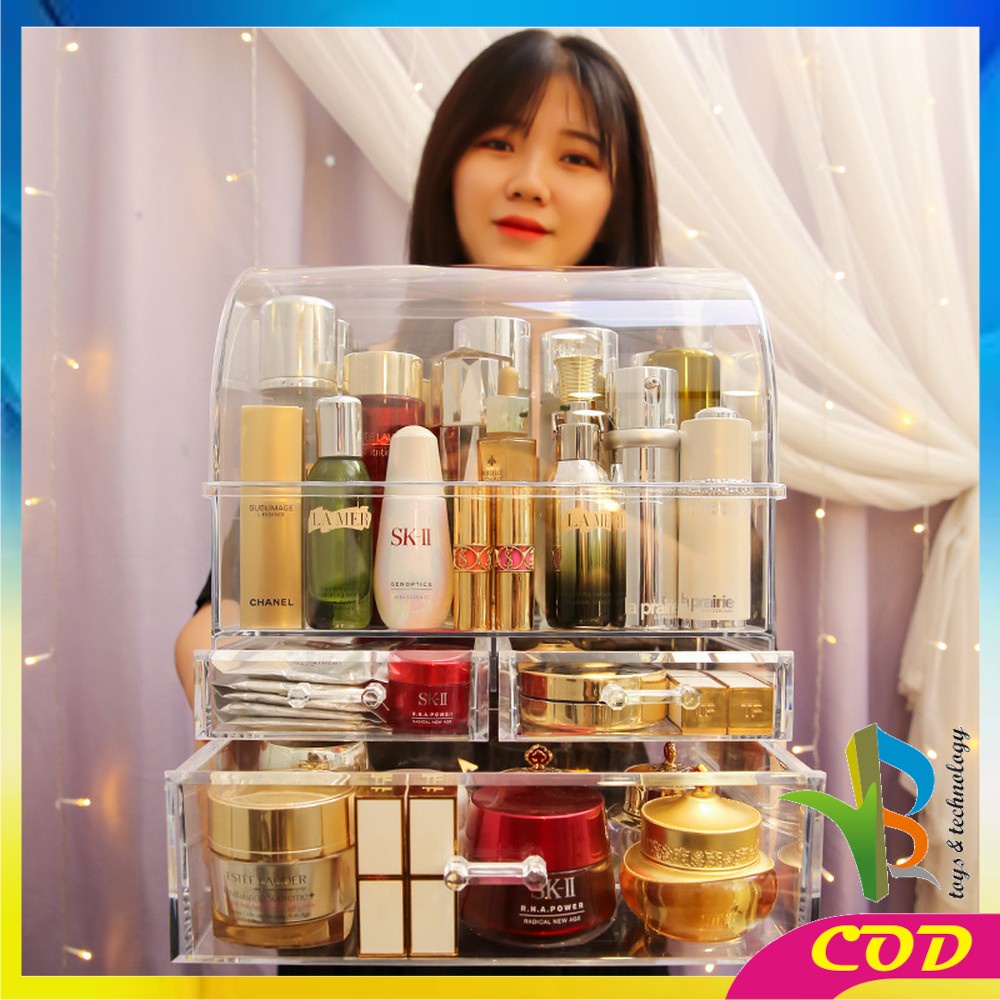 RB-K132 Rak Kosmetik Dengan Laci Anti Debu Tempat Make Up Skincare Rak Akrilik Multifungsi / Tempat Penyimpanan Dengan Tutup Acrylic Storage Organizer Drawer Cosmetic