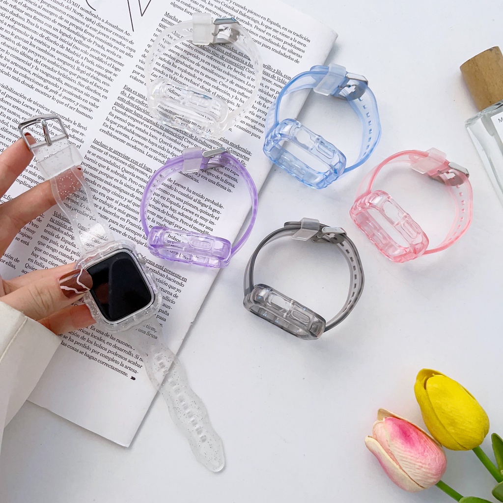 2-in-1 Strap and Bumper Case Apple Watch Model Transparan Pola Bergelombang Untuk iWatch 49 45 44 42 41 40 38MM