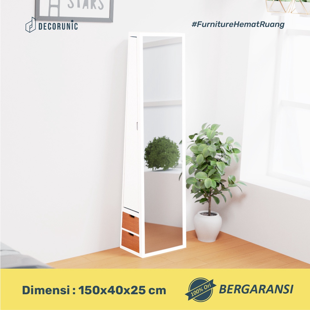 Decorunic Standing Mirror Cermin Full Body dengan Rak Hijab dan Rak Make Up - Cermin Berdiri dengan 