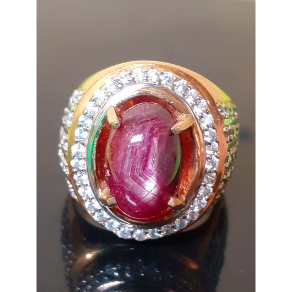 natural [STAR RUBY MADAGAZCAR] emban cincin pria wanita ring diraff emas perak