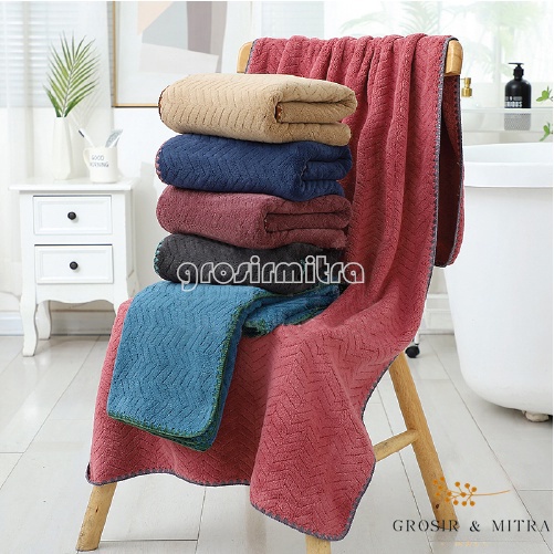 Handuk Mandi Handuk Dewasa Unisex Perlengkapan Kamar Mandi Handuk Microfiber Lembut Daya Serap Tinggi Ukuran Tanggung 50X100cm GJJ Embos Zigzag