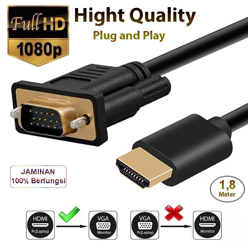 Kabel HDMI to VGA 1.8m HD Adapter Cable - HDMI male to VGA male - 1.8M 3M