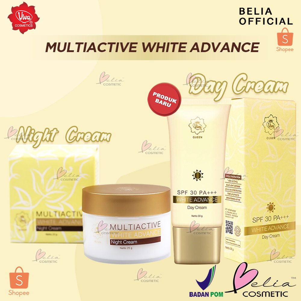 ❤ BELIA ❤ VIVA QUEEN Multiactive White Advance Night Cream 25g | Day Cream SPF 30 PA+++ 30g | Krim Malam Vit C (✔BPOM)