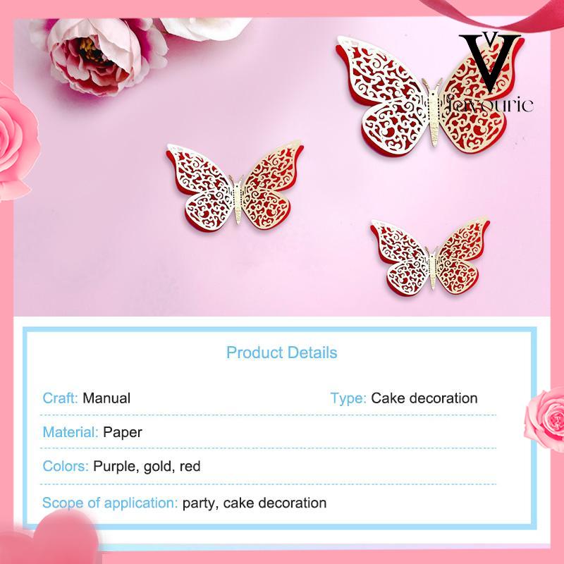 CODCake Topper Kue Kertas Lapisan Ganda Kupu-kupu Set Dekorasi Dekorasi Ornamen Ulang Tahun-FA