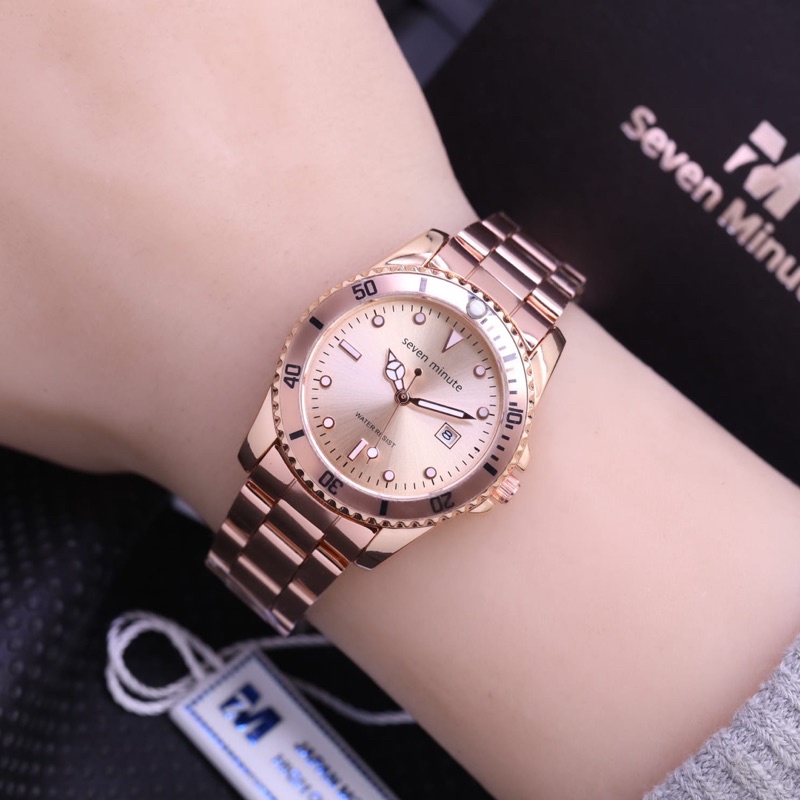 [BISA COD] Jam Tangan Wanita Model Elegan Seven Minute Rantai Tanggal Free Box