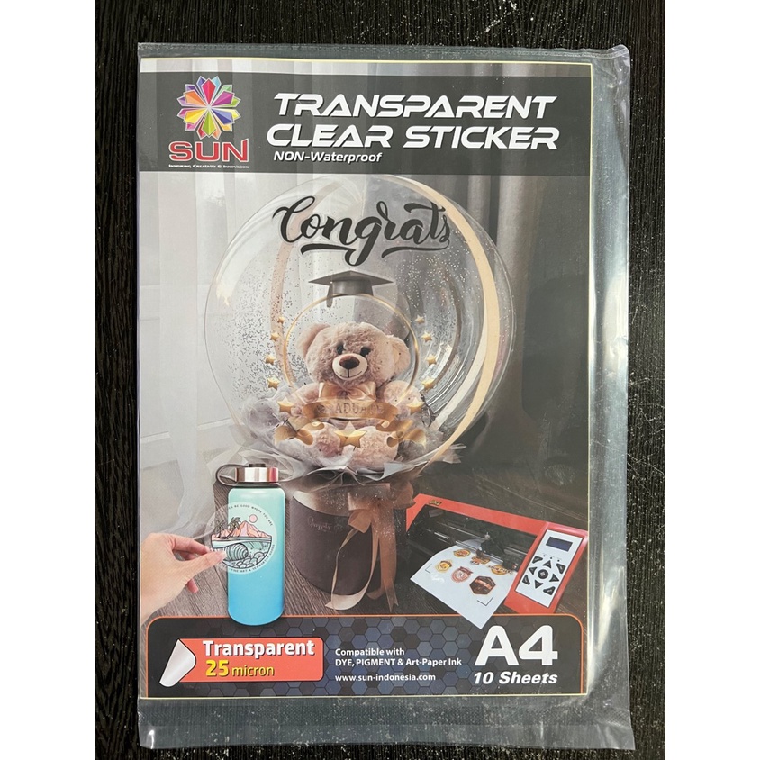 Kertas Sticker Transparan Sun Transparent Sticker Paper A4 10 Sheets Waterproof / Non Waterproof