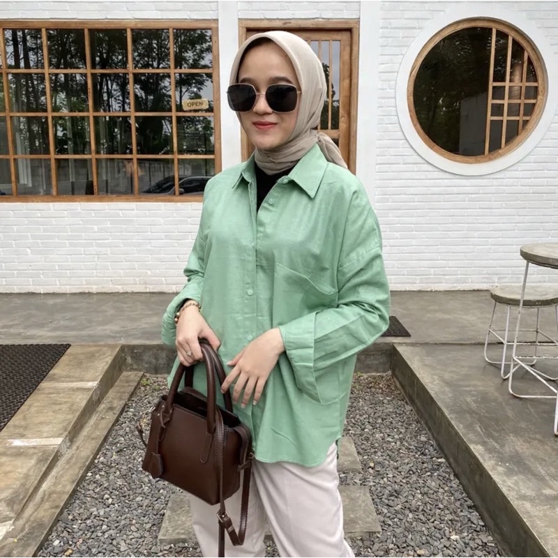 KEMEJA LINEN WANITA OVERSIZE