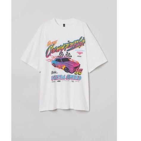 (R-4-4✉) KAOS OVERSIZE H&M RACING CHAMPIONSHIP WHITE ORIGINAL Kaos HnM Wanita Pria trending