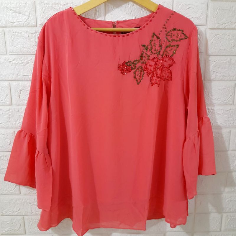 COD BLOUSE BAHAN SIFON XXXL LD 120CM SEMI KEBAYA LENGAN PANJANG 7/8 PAYET BLUS FASHION PAKAIAN CEWEK