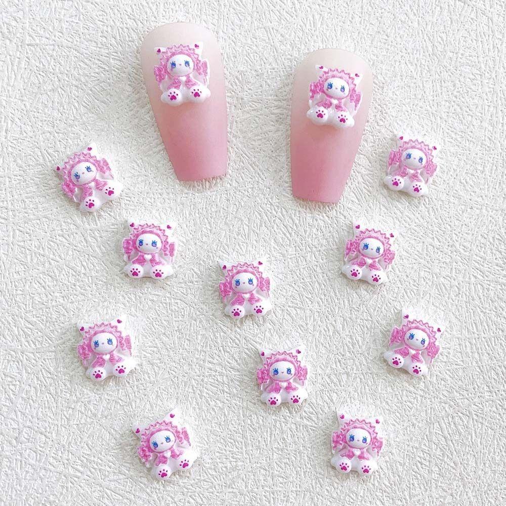 AUGUSTINA Agustinina Kartun Dekorasi Kuku Wanita 10Pcs /set Kartun Boneka Fashion Manicure Aksesoris Hiasan Kuku 3D Perhiasan Kuku