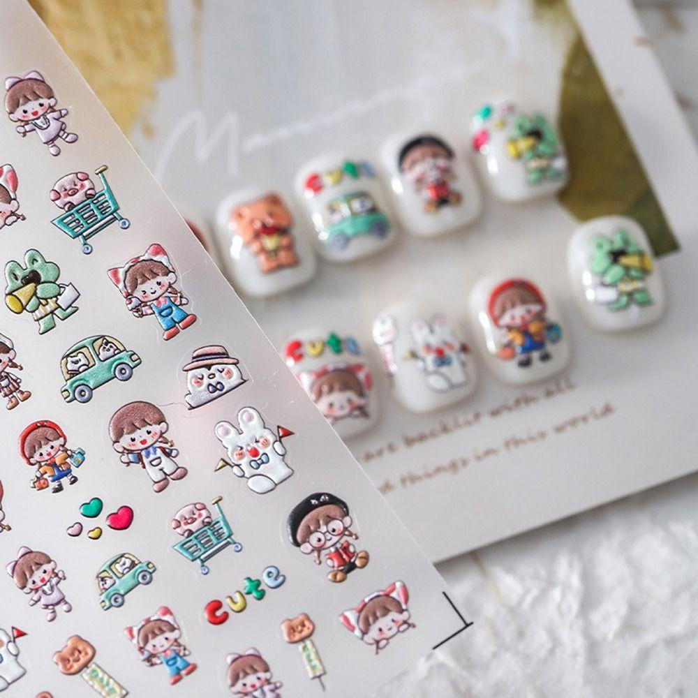 Mxbeauty Kartun Stiker Kuku Lucu Perekat Diri Pelangi Hewan Manikur Aksesoris Boneka Nail Art Dekorasi