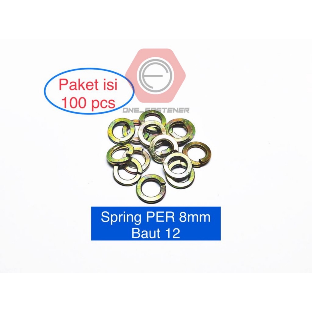 100 pcs Ring PER M8 Kuning baut kunci 12 Spring Washer 8mm patah WLK