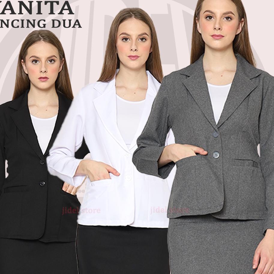 Terlaku Blazer Formal Wanita, HITAM PUTIH ABU DONGKER S-5L JUMBO BIG SIZE Jas Blazer Kantor Wanita, 