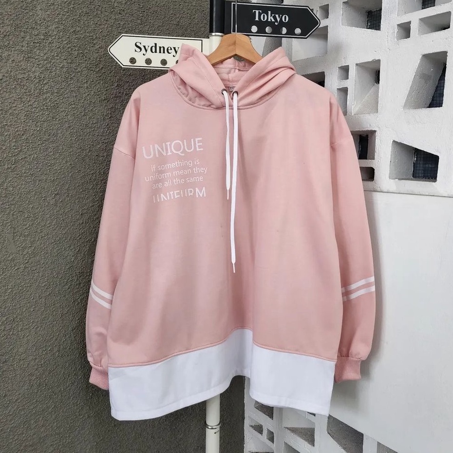 Unique Hoodie Atasan Cewek Bahan Fleece Gaya Santai Simple