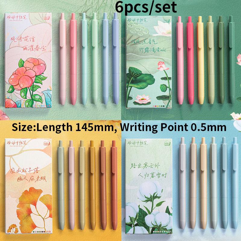 6 Pcs/set Candy Color Press Pen Warna Solid Pena Netral Kreatif Hitam Tanda Tangan Pena Perlengkapan Alat Tulis Siswa