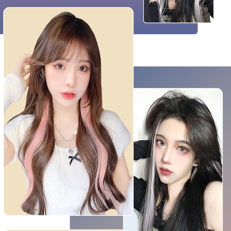 [COD Tangding] Warna Gradien Gantung Pewarna Telinga Wig Potongan Rambut Wanita Gadis Rambut Lurus Ekstensi Wig 60cm