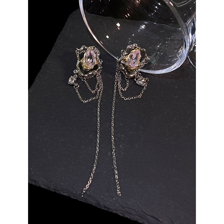 Anting Rumbai Zirkon Metalik Aksesoris Fashion Retro