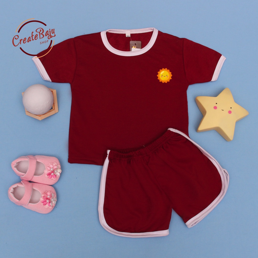 PROMO 7.7 SETELAN ANAK POLOS CHUPA MOTIF MATAHARI SETELAN ANAK POLOS UNISEX LENGAN PENDEK
