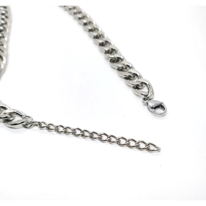 Choker Kalung Rantai Silver Stainless Steel Model Cuban Pria Wanita