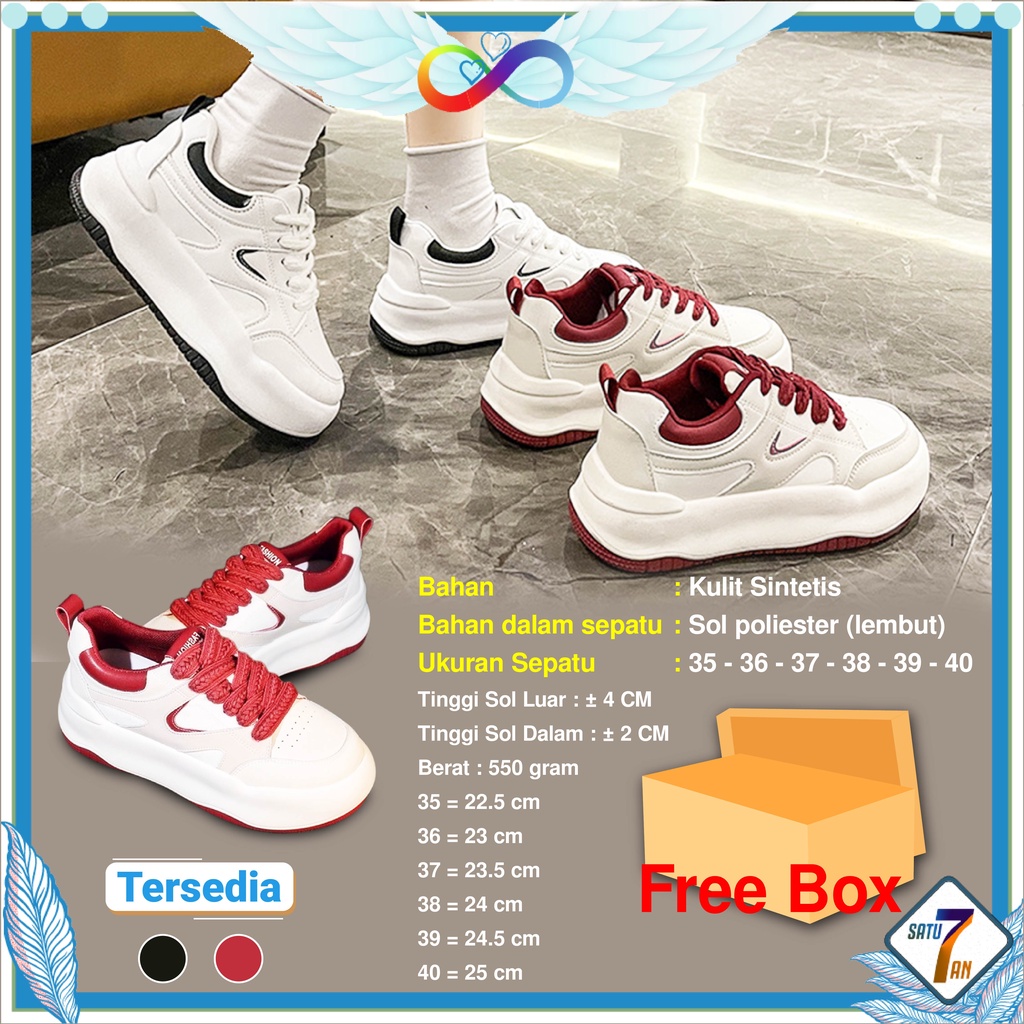 Sepatu Sneakers Wanita Tali Fashion Korea Style Cewek Sport Shoes Casual Kulit Sintetis Free Box Satu7an SPT-15