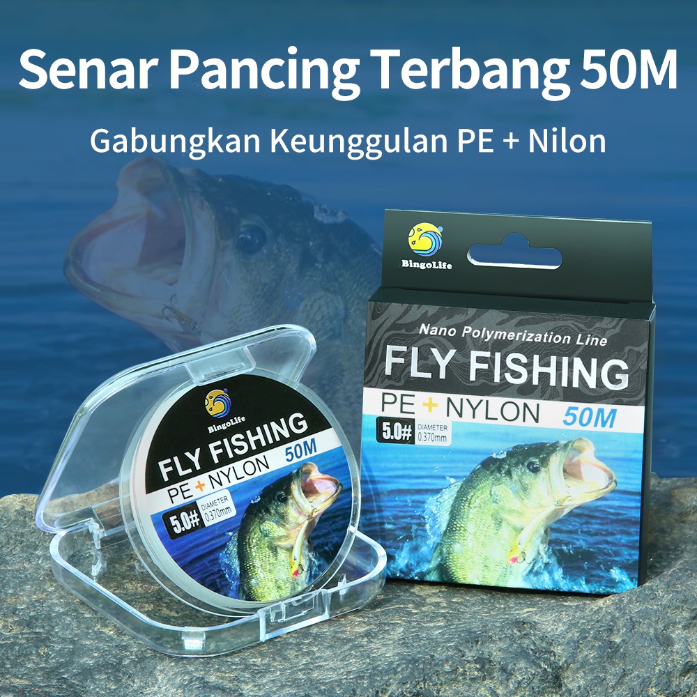 Bingolife Tali Pancing Lalat Jepang 50m Nylon Pe Fusion Line Tarik Super Kuat Kekerasan Pancing Anti Keriting Sub Line Kompetitif