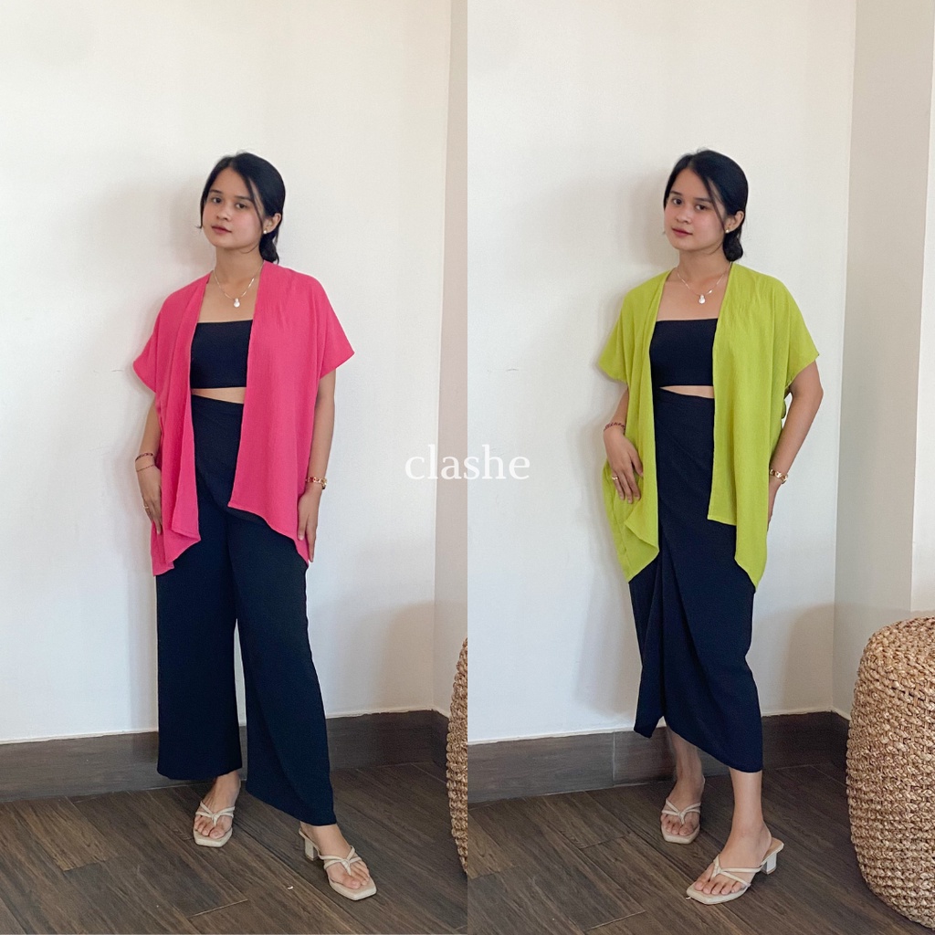 Cardigan Lengan Pendek Wanita Kekinian Korean Style Ootd Terbaru Crinkle Airflow Anti Lecek Ivana Top by Clashe