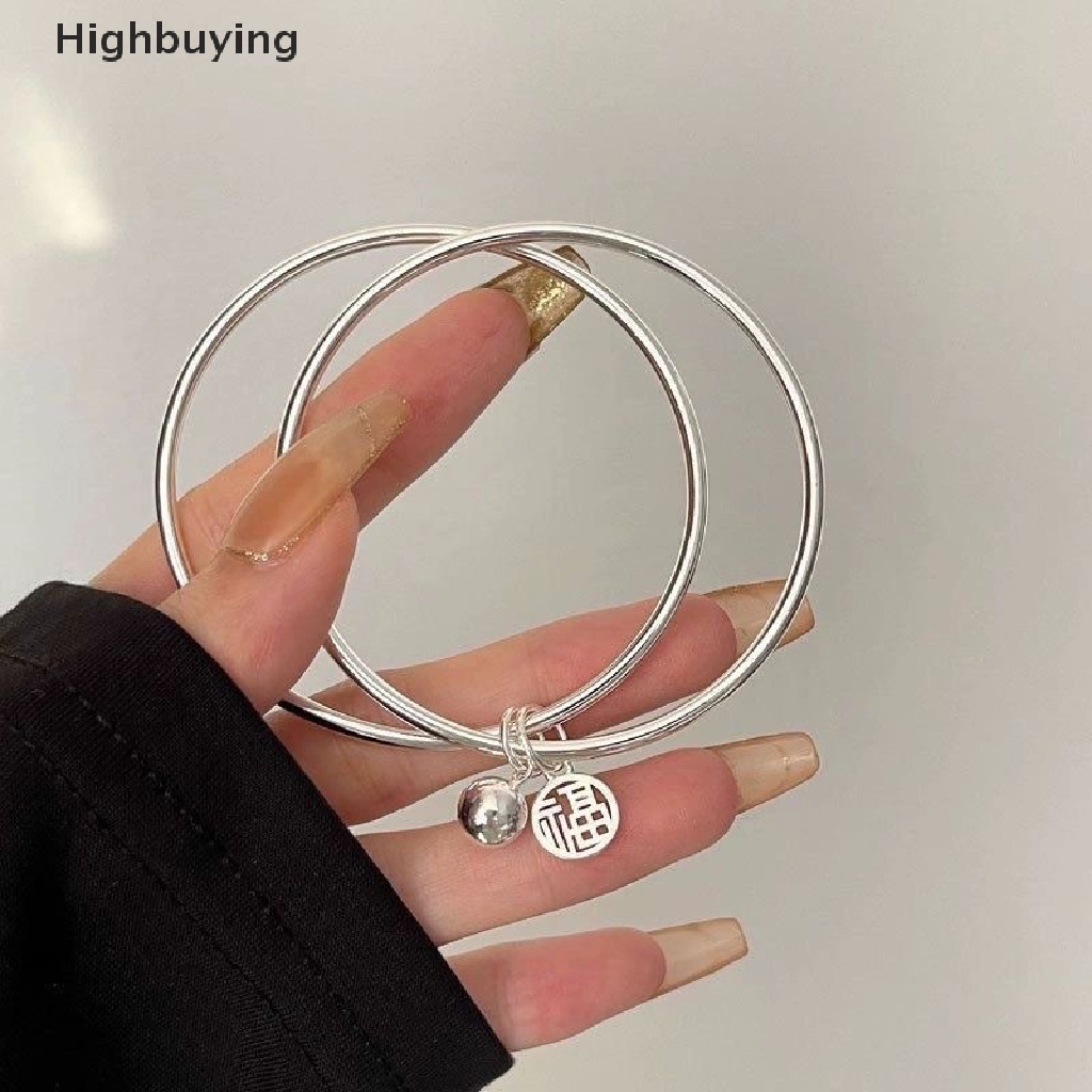 Hbid Fashion Good Luck Double Layer Fu Bell Gelang Warna Perak Tren Elegan Liontin Gelang Untuk Wanita Pembukaan Yang Dapat Disesuaikan Bangle Pesona Perhiasan Glory