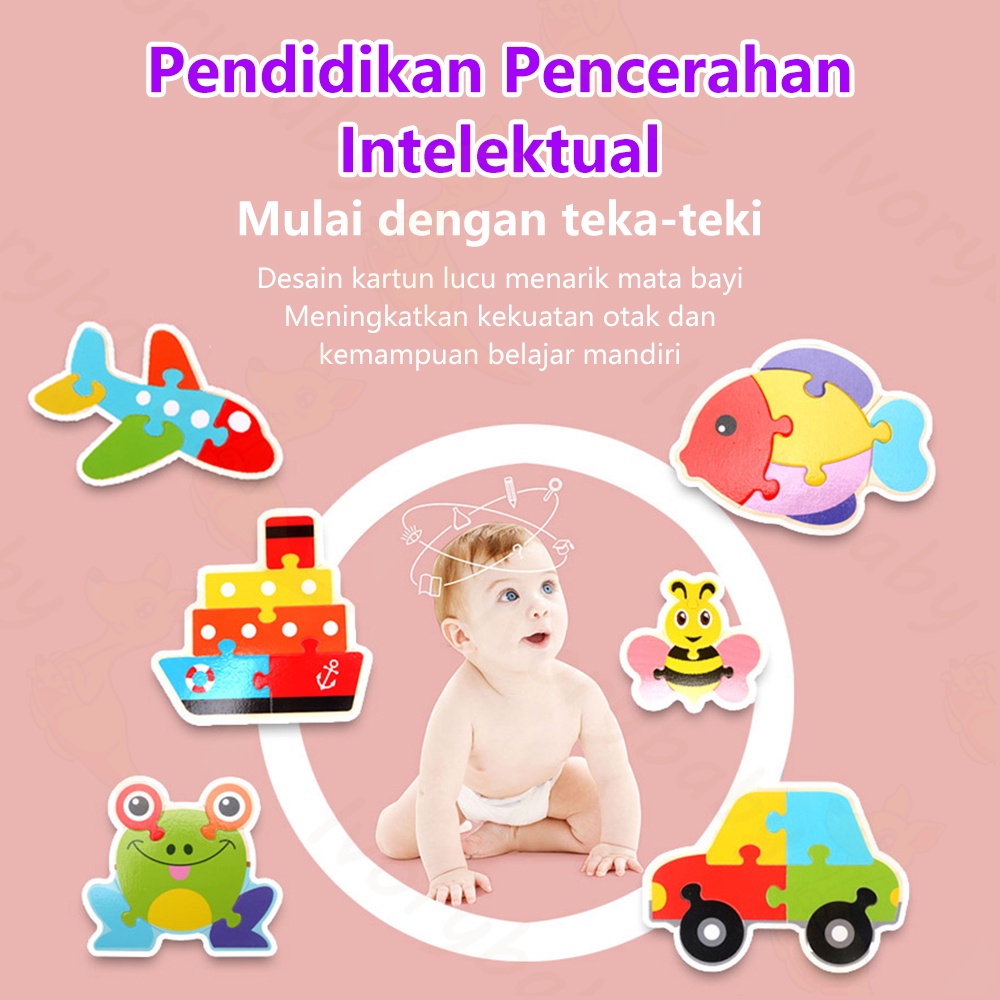 Ivorybaby Puzzle kayu anak 3d Wooden toys Jigsaw puzzle mainan edukasi anak