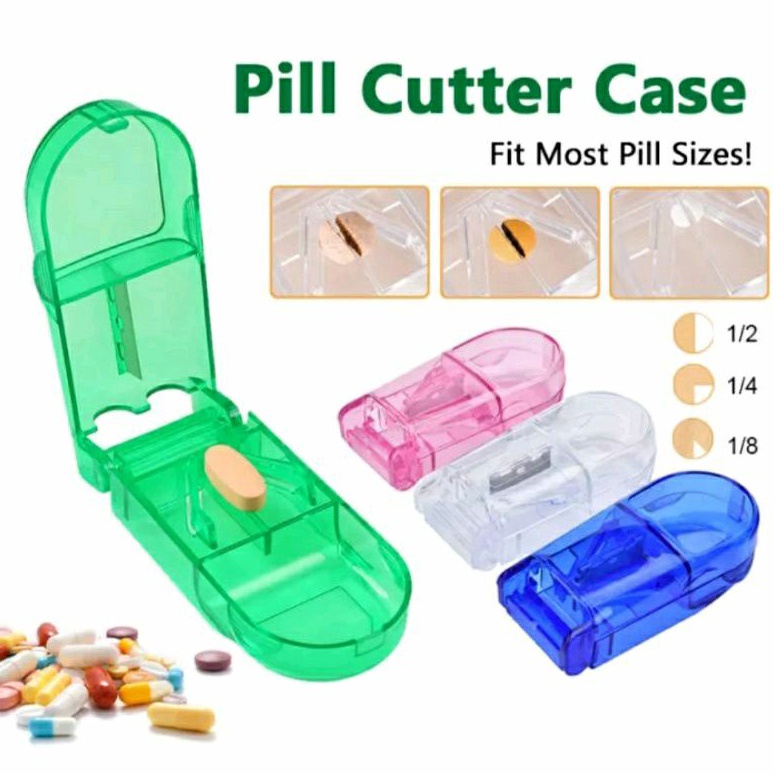 Portable Medicine Pill Cutter Box Pill Splitter Storage Tablet Separator Pemotong Obat