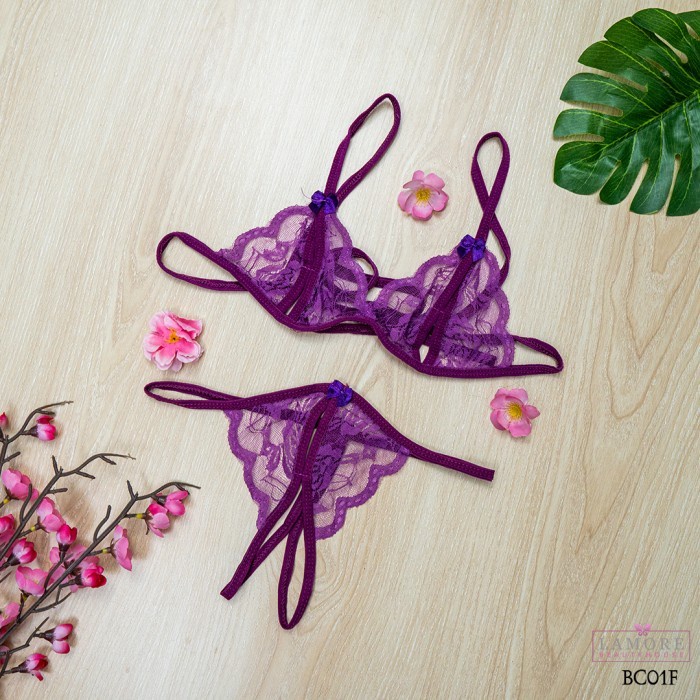 BRASET G STRING SEXY BRA BH CD THONG SEKSI DALEMAN UNGU BC01F BAHAN BERKELAS!!