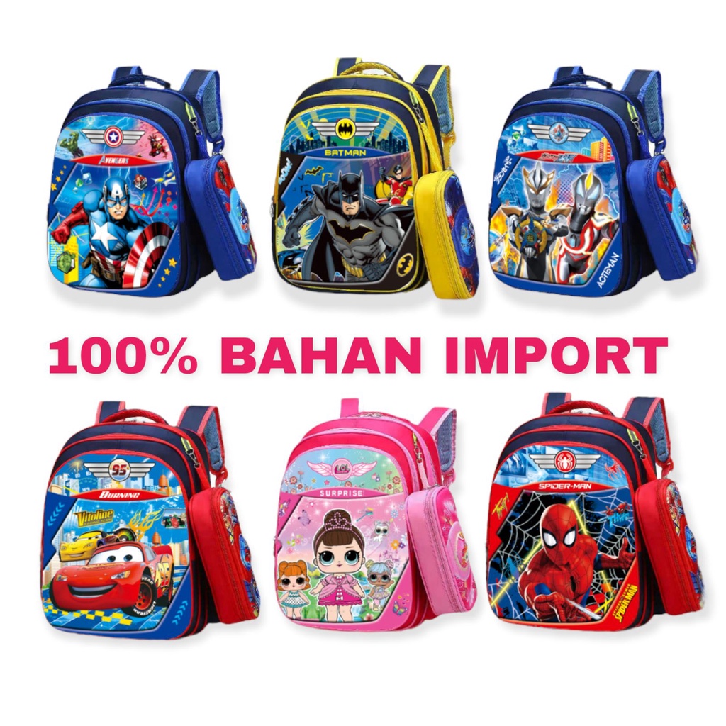 TERMURAH Tas Ransel Anak Sekolah SD Laki Laki &amp; Perempuan Timbul Ukuran Besar dan Luas IMPORT 00200-00205