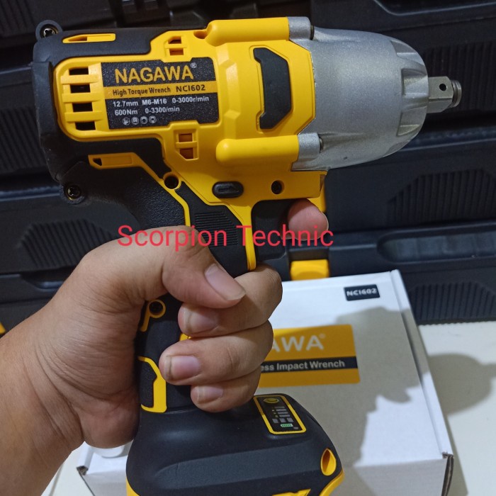 Mesin Bor Baterai Cordless Impact Wrench Nagawa Nci602 Brushless 600Nm