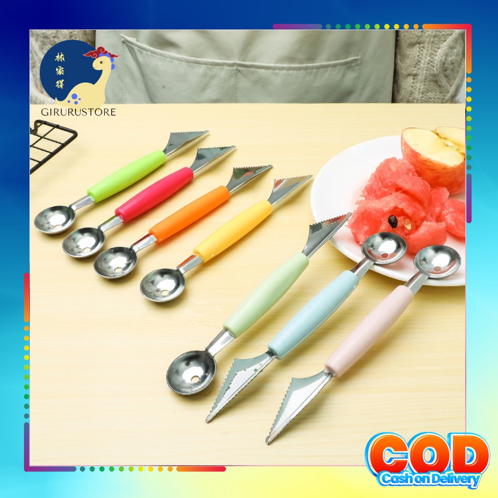 2 in 1 Pisau Cocktail / Cetakan Cocktail  / Fruit Baller Carving Scoop/ Alat kerokan buah / Pisau Ukir Hias Buah Alat Cetakan Bundar Cocktail Kerokan Semangka Blewah Melon Stainless Steel 2 Sisi / KEROKAN KELAPA COCTAIL PEELER BUAH KEROK Besi Stainless