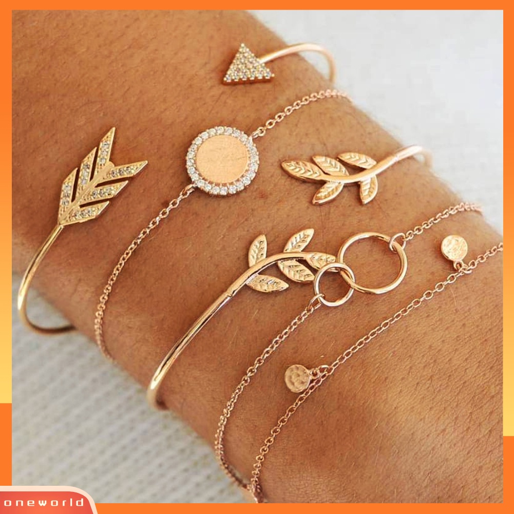 [WONE] 4pcs/set Berongga Dikait Lingkaran Pesona Panah Ujung Terbuka Bangle Rantai Gelang Perhiasan