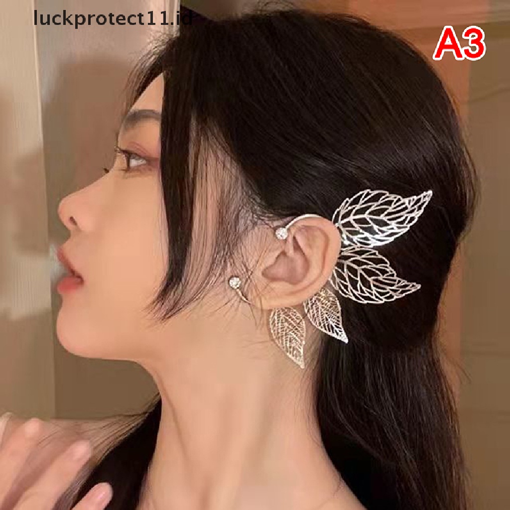 /Fashion Hot// Fashion// 1pc Chic Elf Ear Cuff Maple Leaf Berlubang Zircon Leaf Cosplay Peri Anting Klip Untuk Wanita Perempuan Pernikahan Ear Cuff Perhiasan.