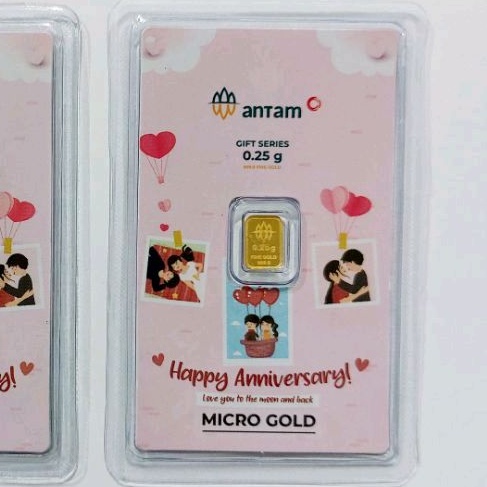 KADO HARI JADI HADIAH UCAPAN HAPPY ANNIVERSARY WARNA PINK EMAS 0.25 GRAM ASLI ORIGINAL MICRO GOLD 0,