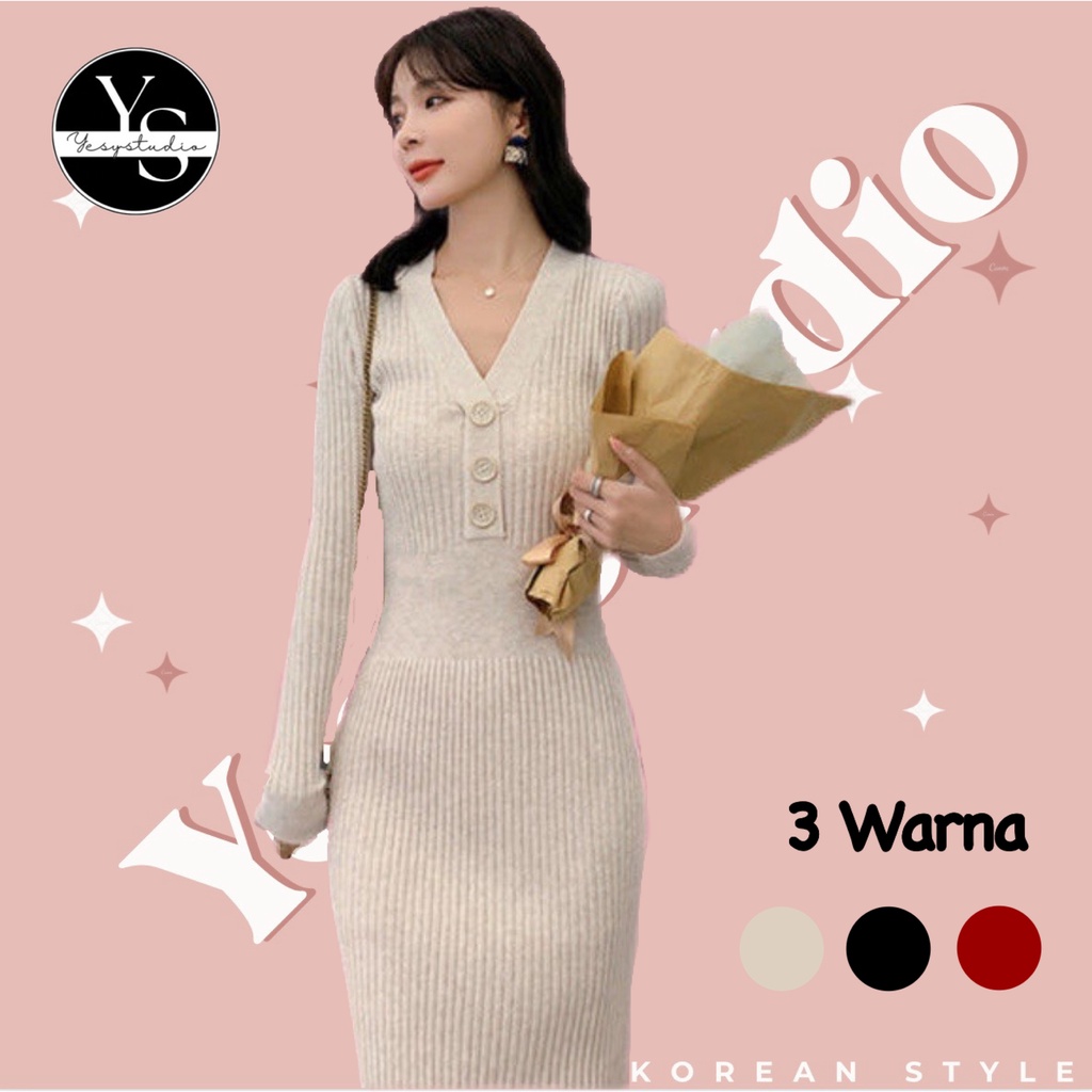 SEXY KNIT BODYCON LONG DRESS LENGAN PANJANG
