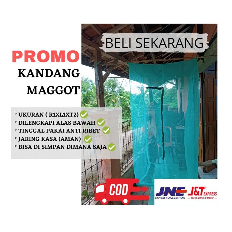 KANDANG MAGGOT LALAT BSF PORTABEL JARING KASA HIJAU 1×1×2