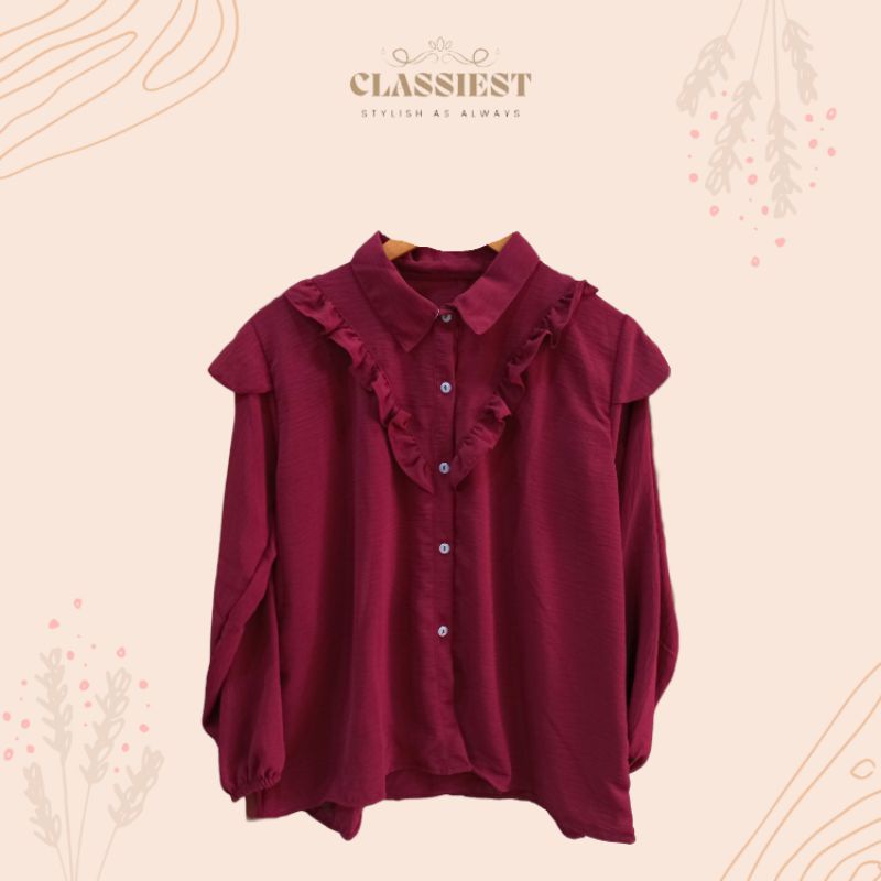 BLOUSE KEMEJA CRINKLE MAROON