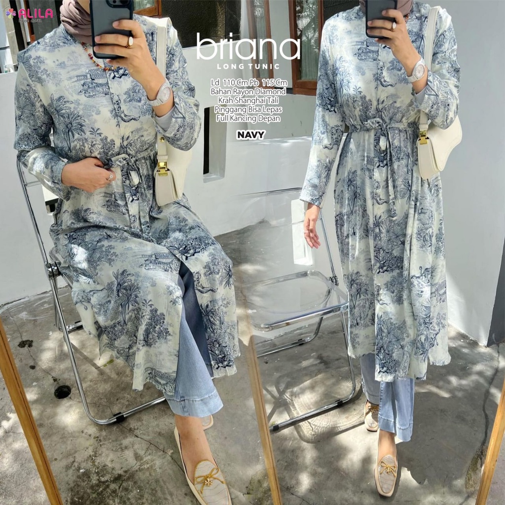 BRIANA LONG TUNIC BY ALILA ATASAN MIDI TUNIK JUMBO WANITA MUSLIM MOTIF BUNGA BAHAN RAYON DIAMOND LD 