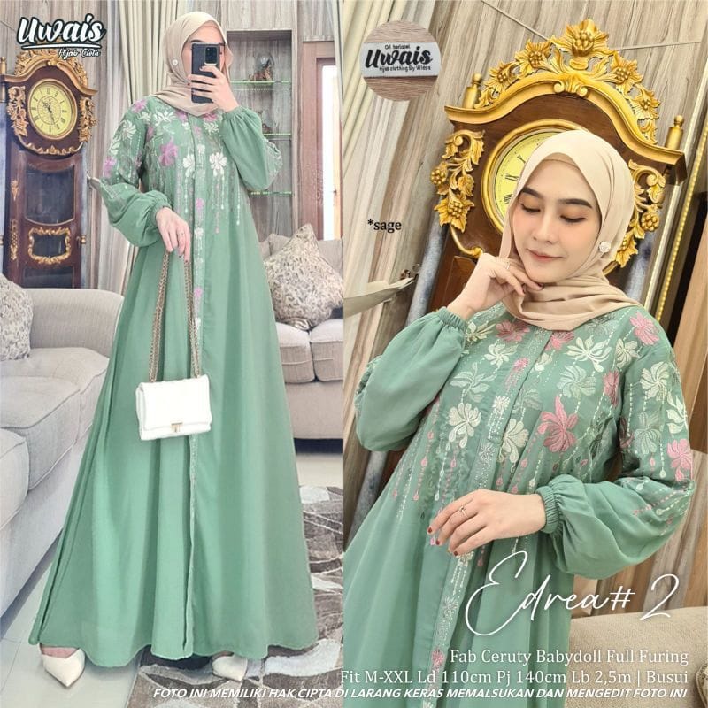 Baju Gamis Wanita Terbaru 2022 Edrea Dress Ceruty Babydoll Aksen Renda Baju Kondangan Busui Friendly Gamis Pesta Mewah Elegan